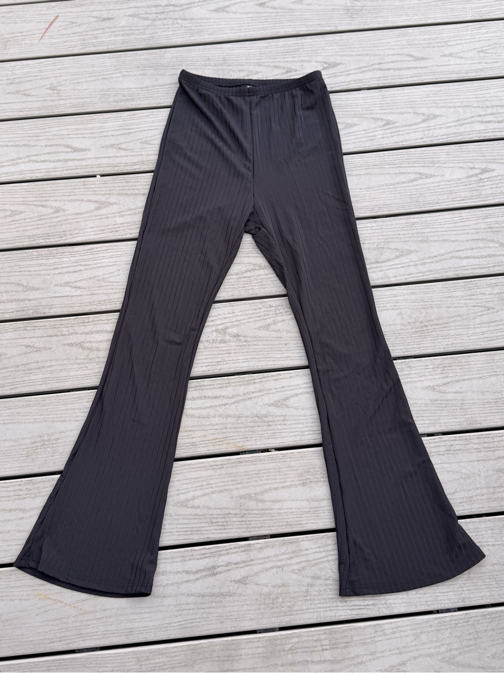 SHEIN Black Ribbed Knit Flare Pants - Size S